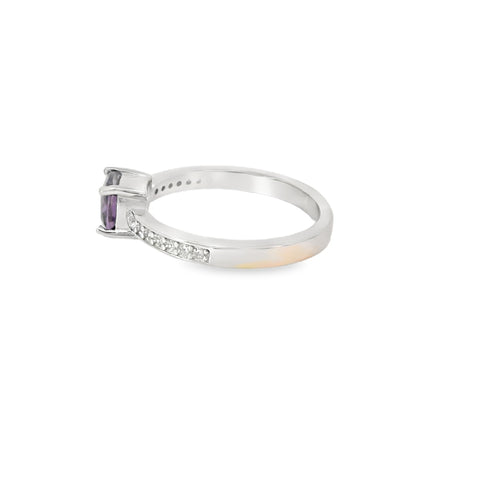6x6mm Amethyst Cubic Zirconia Cushion Sterling Silver Ring  in