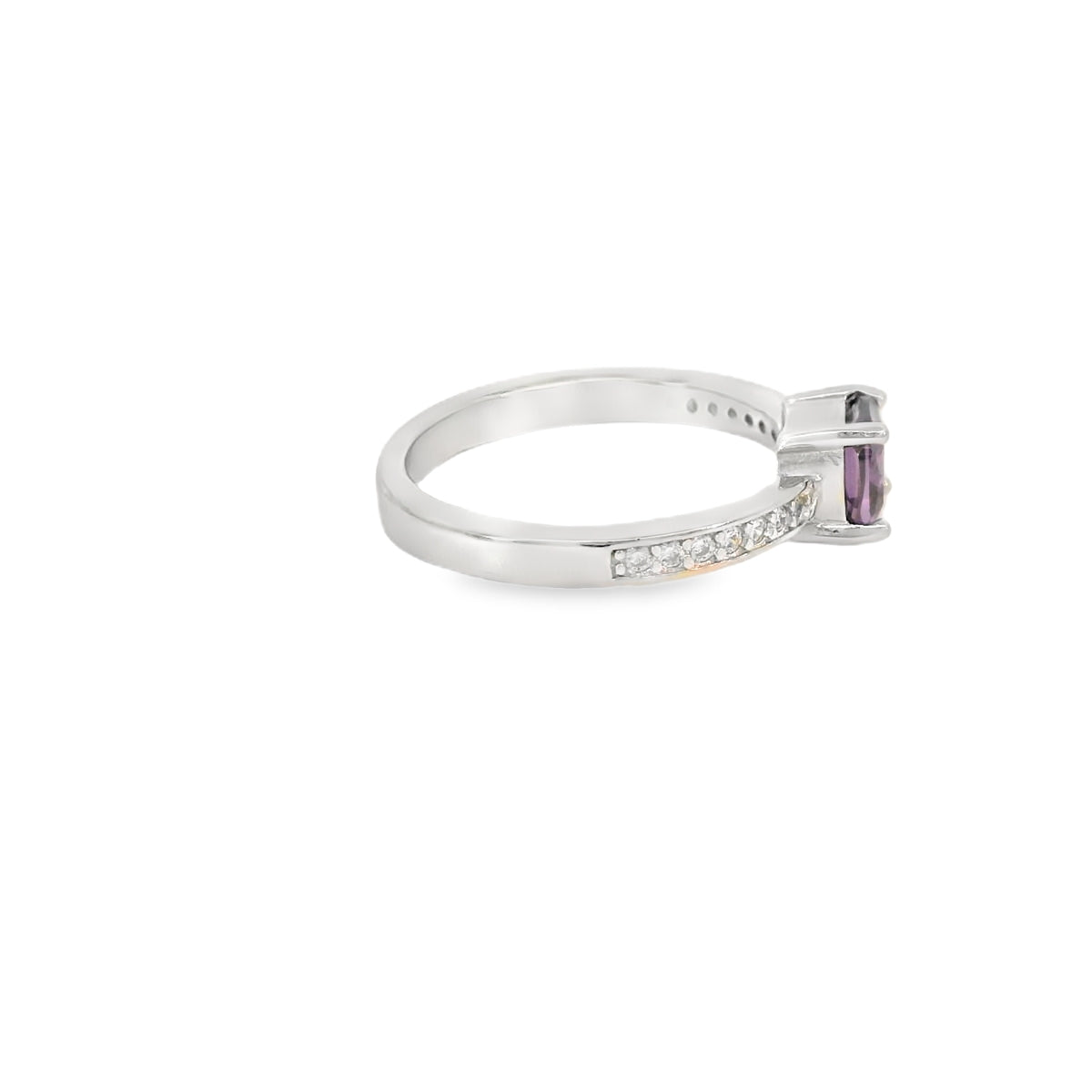 6x6mm Amethyst Cubic Zirconia Cushion Sterling Silver Ring  in
