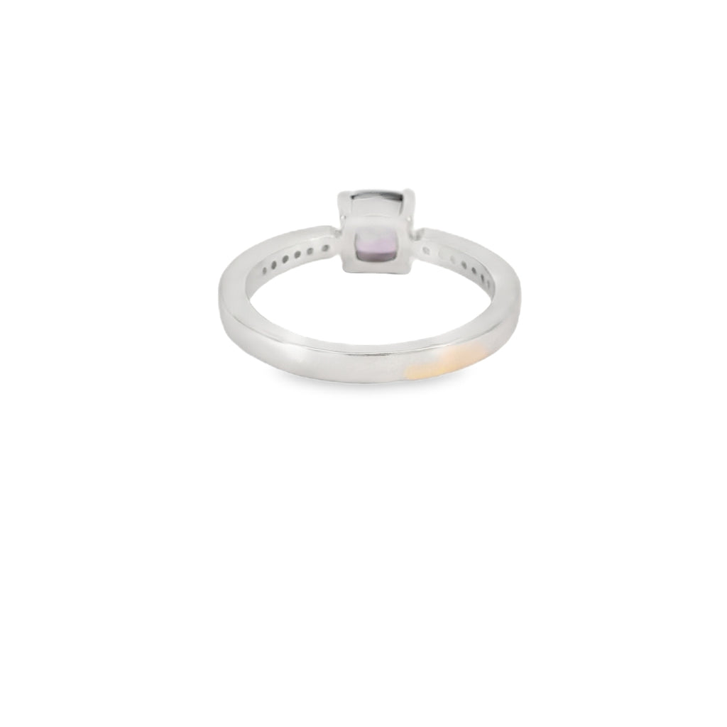 6x6mm Amethyst Cubic Zirconia Cushion Sterling Silver Ring  in