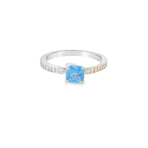6x6mm Aquamarine Cubic Zirconia Cushion Sterling Silver Ring