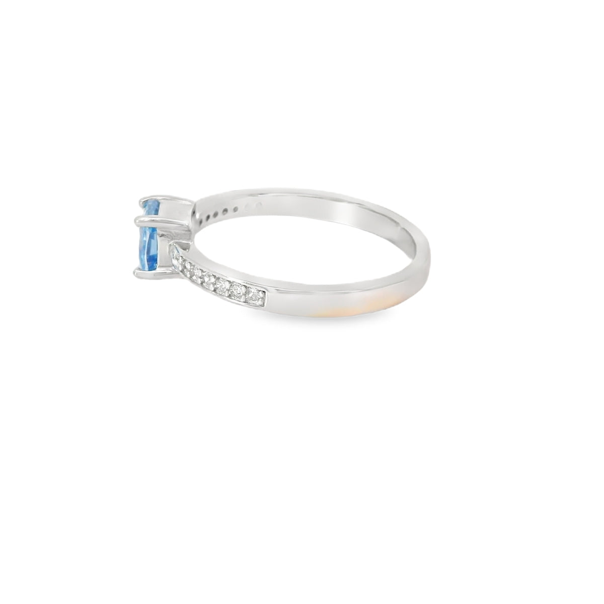 6x6mm Aquamarine Cubic Zirconia Cushion Sterling Silver Ring