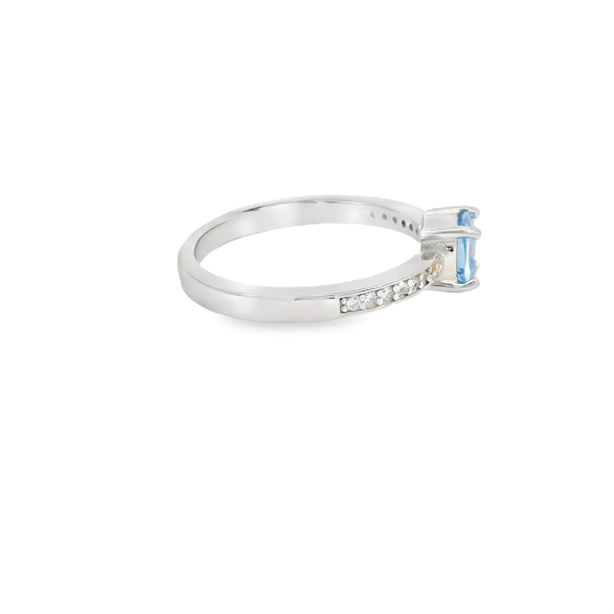 6x6mm Aquamarine Cubic Zirconia Cushion Sterling Silver Ring