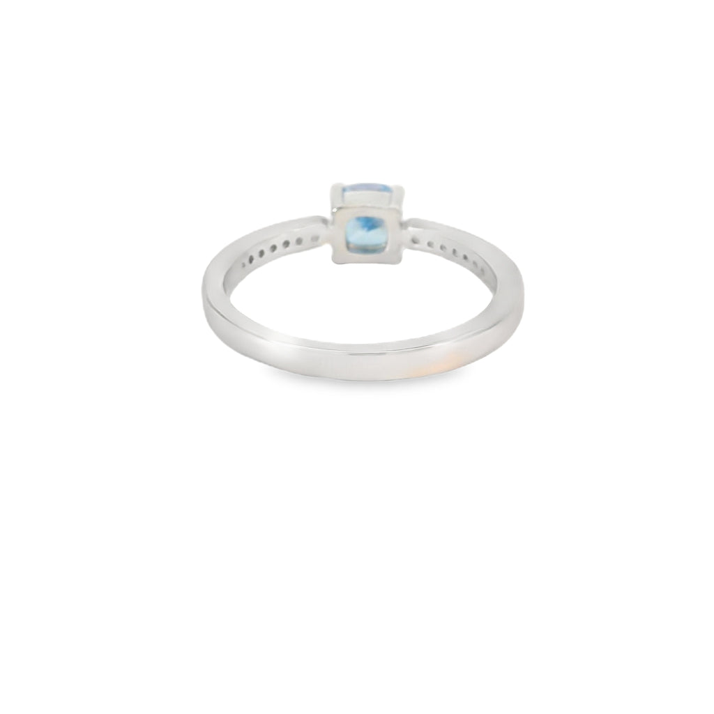 6x6mm Aquamarine Cubic Zirconia Cushion Sterling Silver Ring