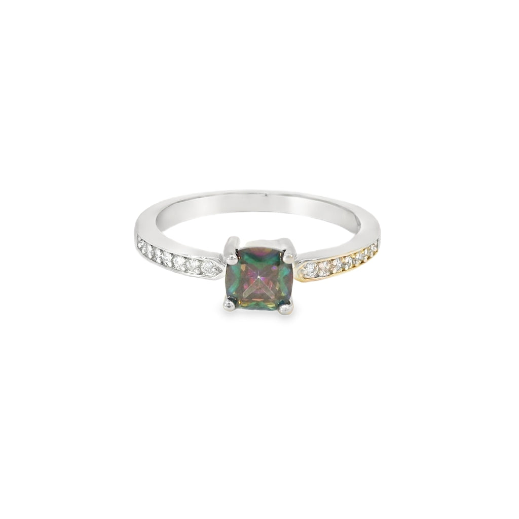 6x6mm Mystic Topaz Cubic Zirconia Cushion Sterling Silver Ring