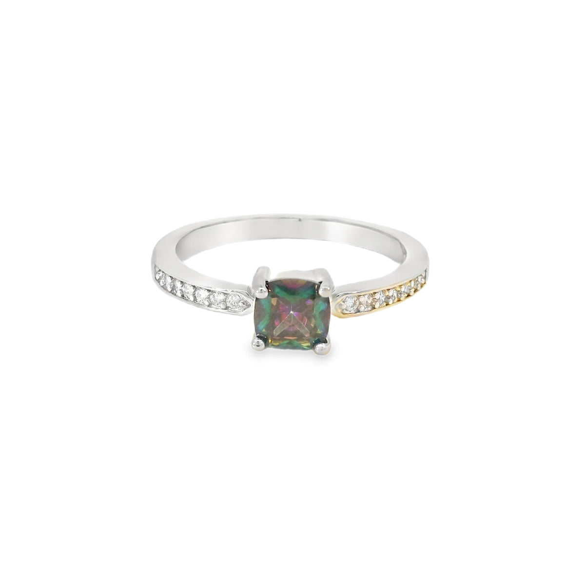 6x6mm Mystic Topaz Cubic Zirconia Cushion Sterling Silver Ring