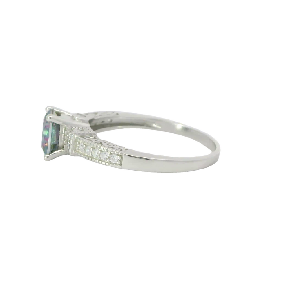 Sterling silver ring with mystic topaz cubic zirconia