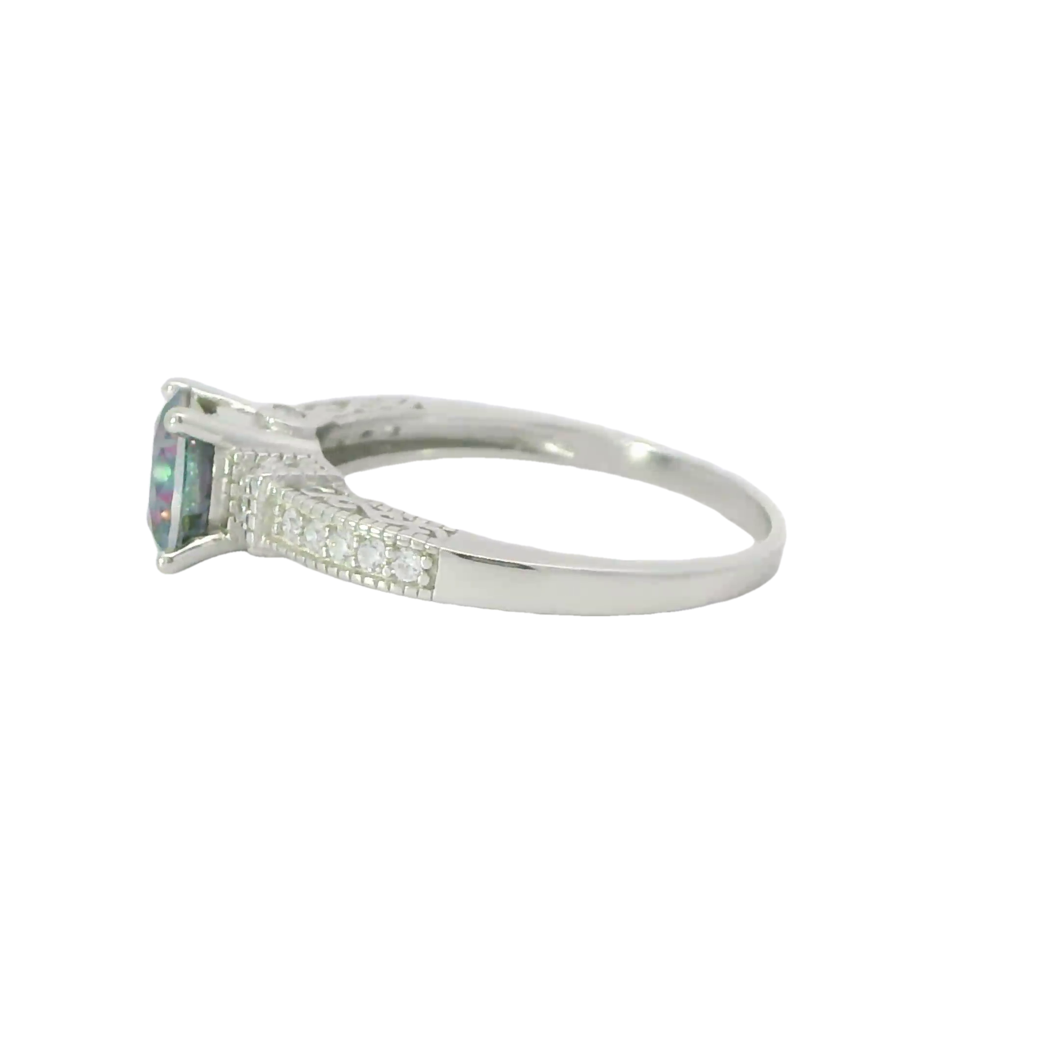 Sterling silver ring with mystic topaz cubic zirconia