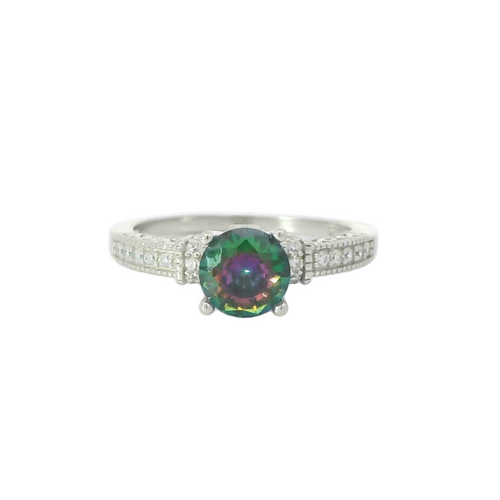Sterling silver ring with mystic topaz cubic zirconia