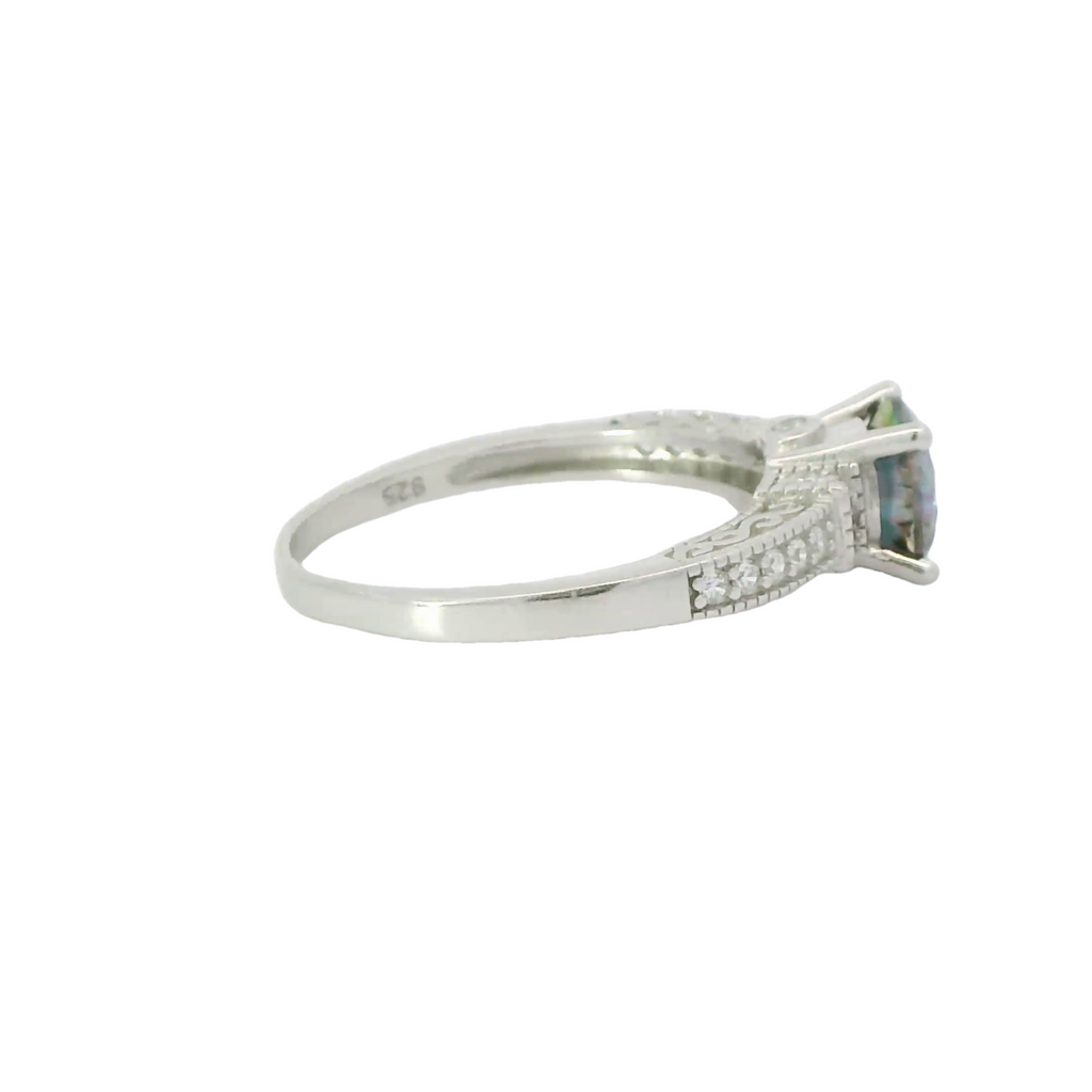 Sterling silver ring with mystic topaz cubic zirconia