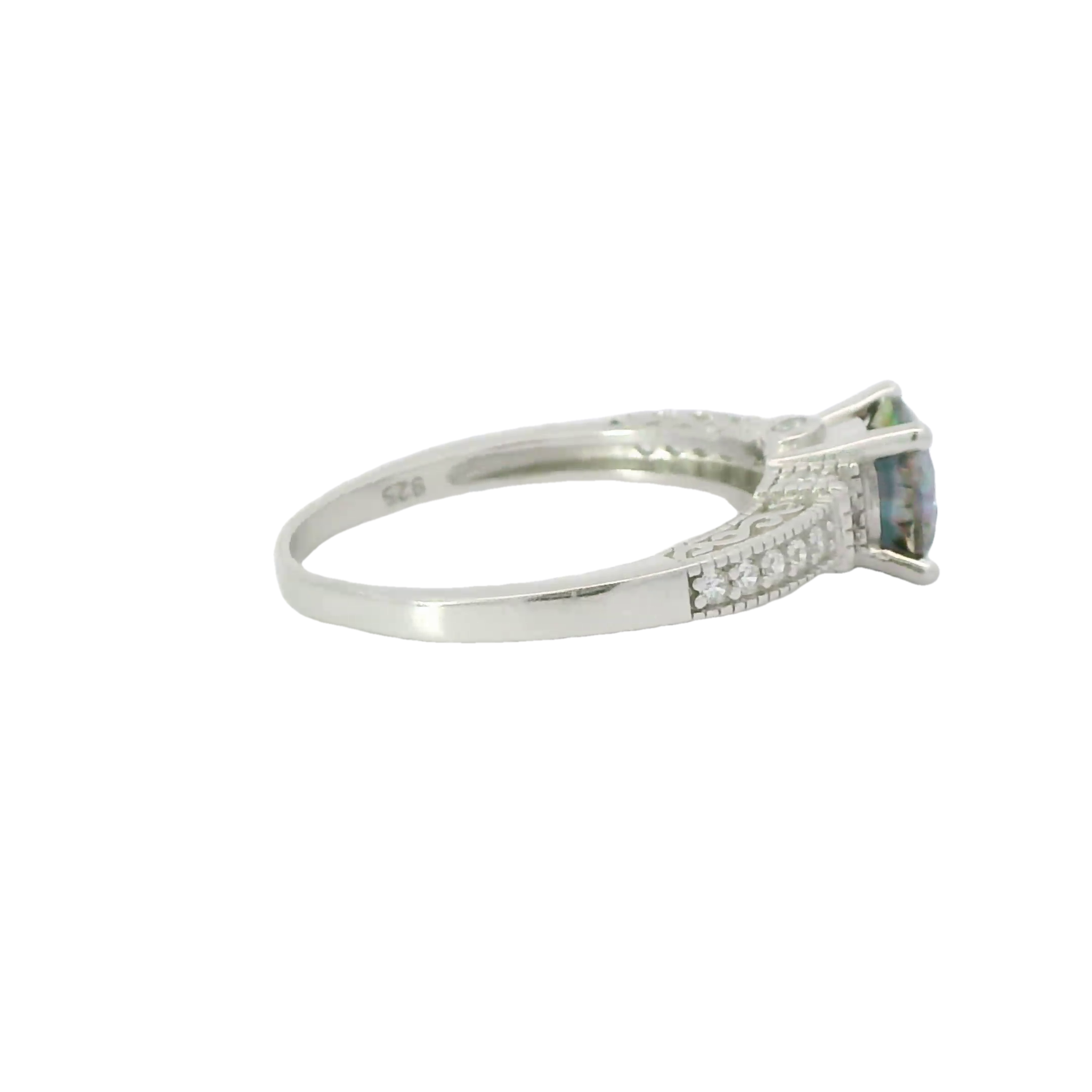 Sterling silver ring with mystic topaz cubic zirconia