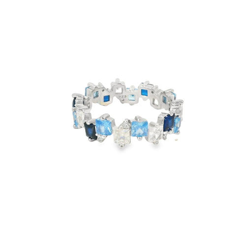 Sapphire And Aquamarine Cubic Zirconia Ring