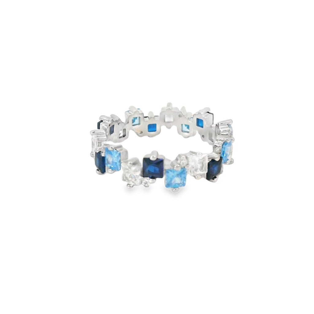 Sapphire And Aquamarine Cubic Zirconia Ring