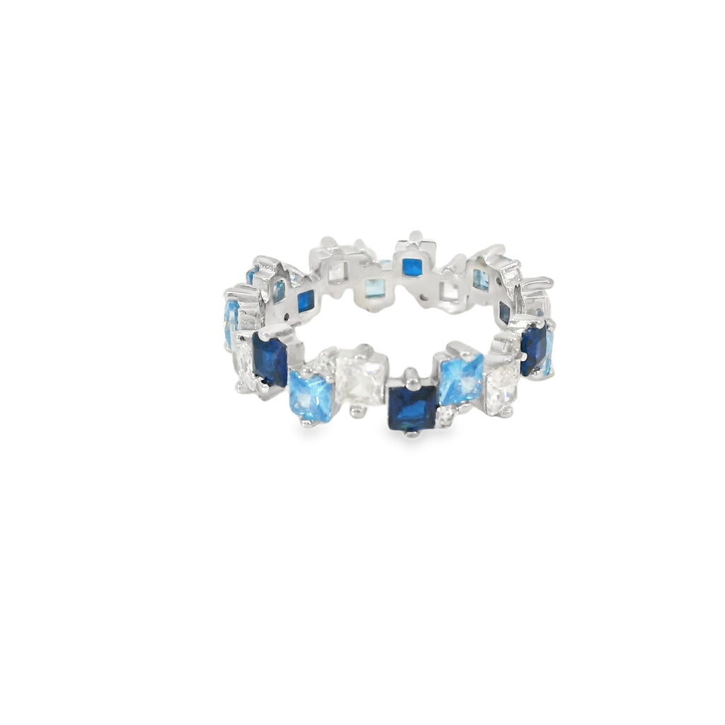 Sapphire And Aquamarine Cubic Zirconia Ring