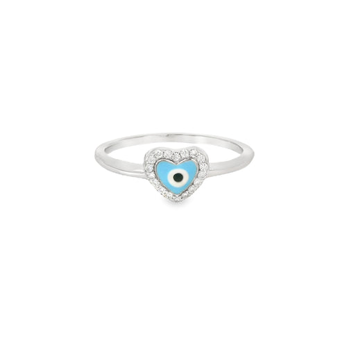 Light Blue Evil Eye Heart Ring
