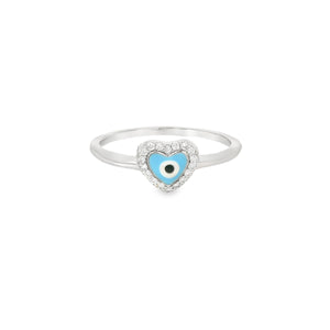 Light Blue Evil Eye Heart Ring