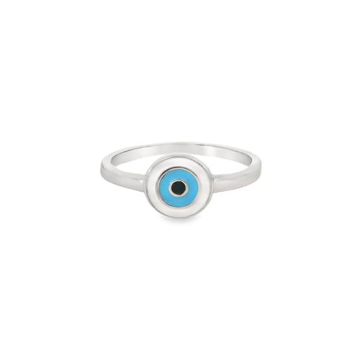 White And Blue Round Evil Eye Ring