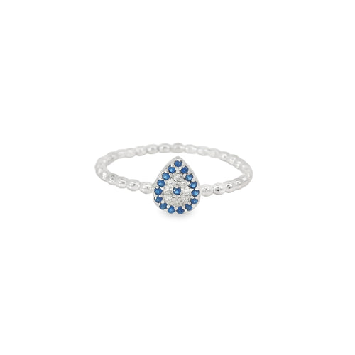 Blue Tear Drop Evil Eye Ring With Cubic Zirconia