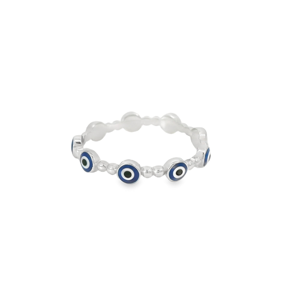 Evil Eye Blue Beaded Band Ring