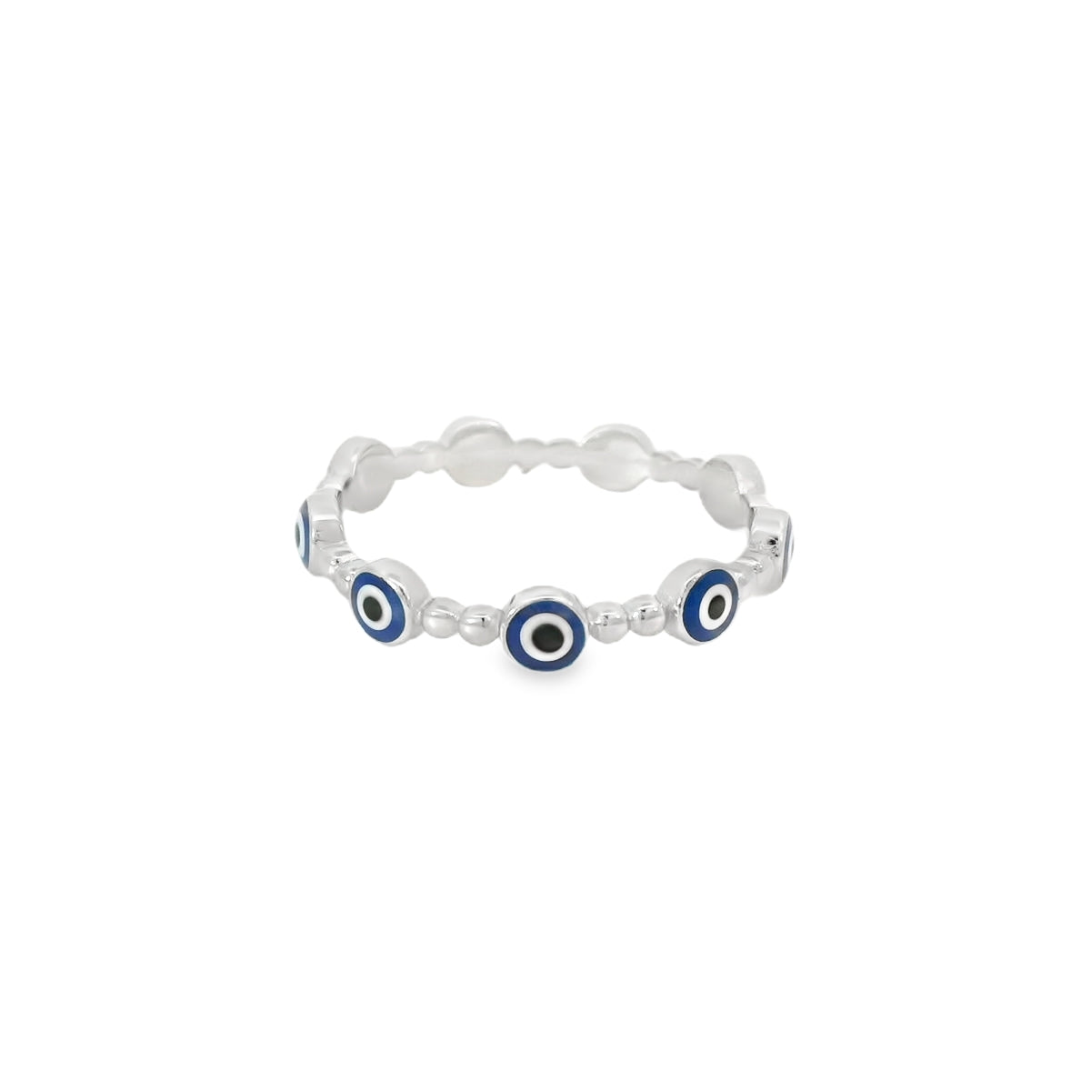 Evil Eye Blue Beaded Band Ring