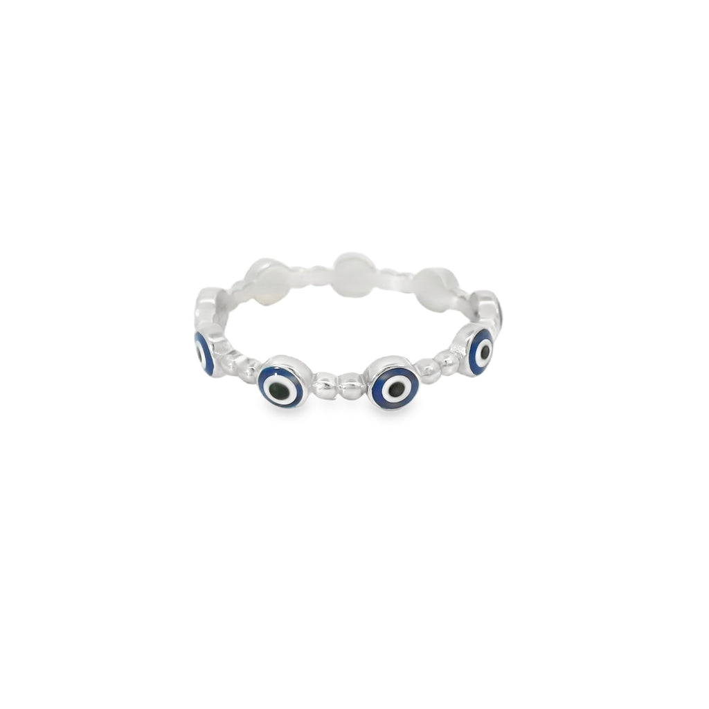 Evil Eye Blue Beaded Band Ring