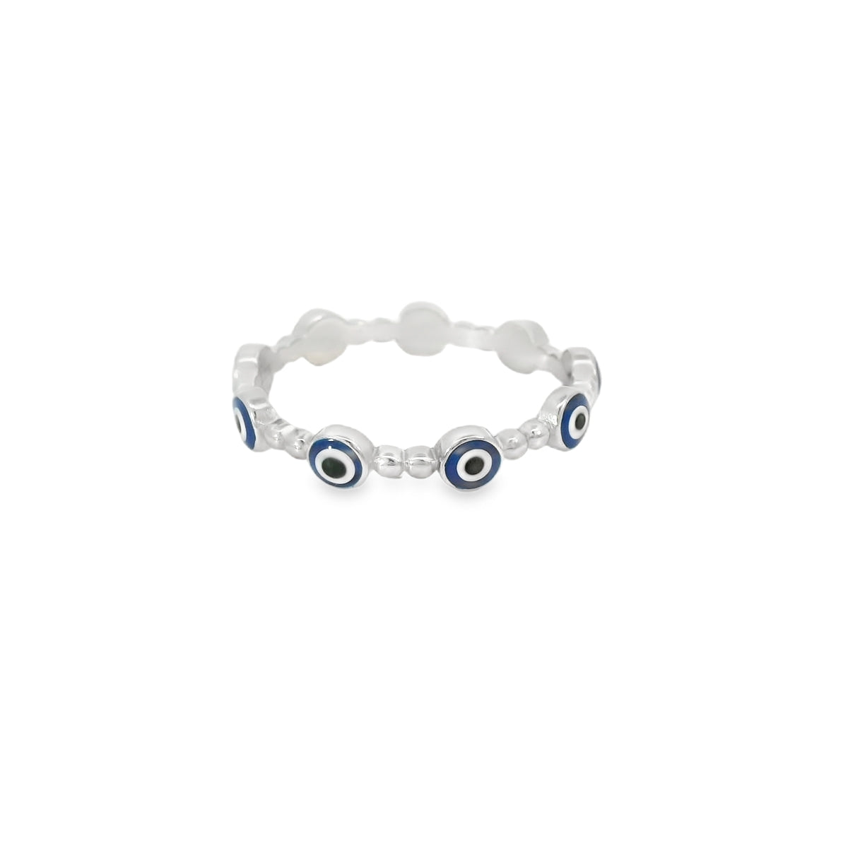Evil Eye Blue Beaded Band Ring