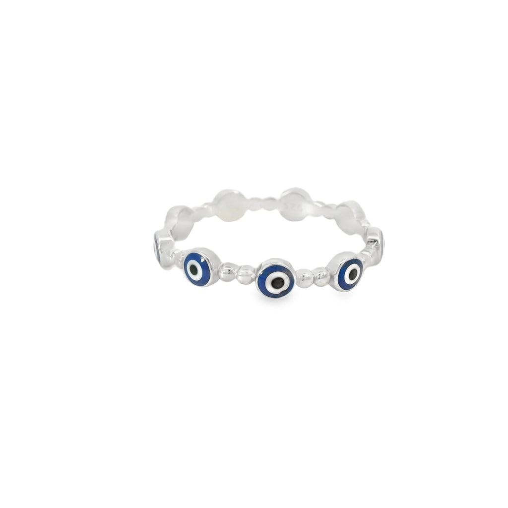 Evil Eye Blue Beaded Band Ring