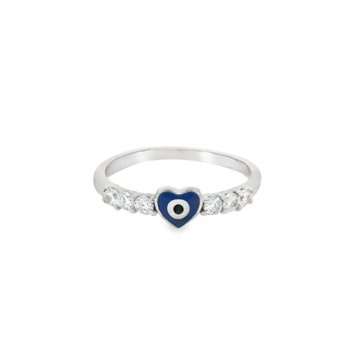 Blue Evil Eye Heart Ring With Cubic Zirconia