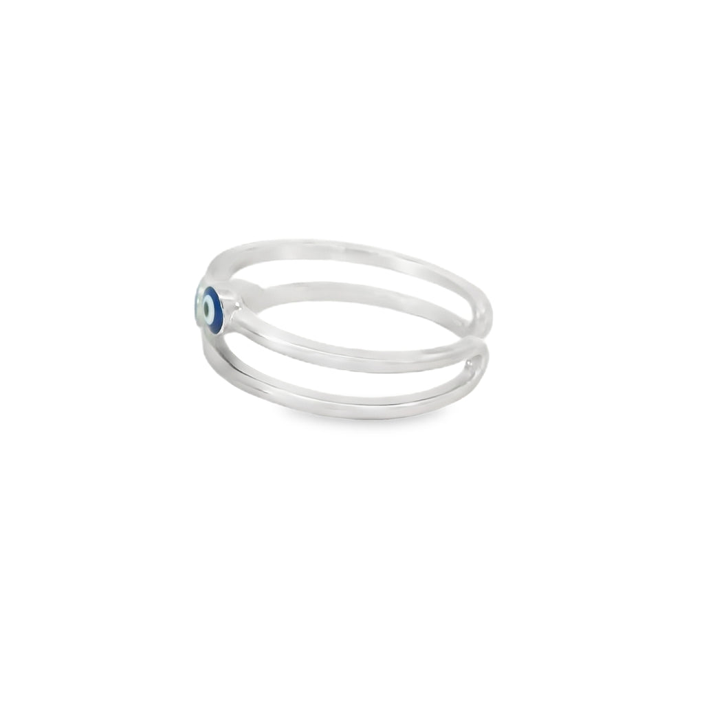 Three Evil Eye Blue Double Banded Ring