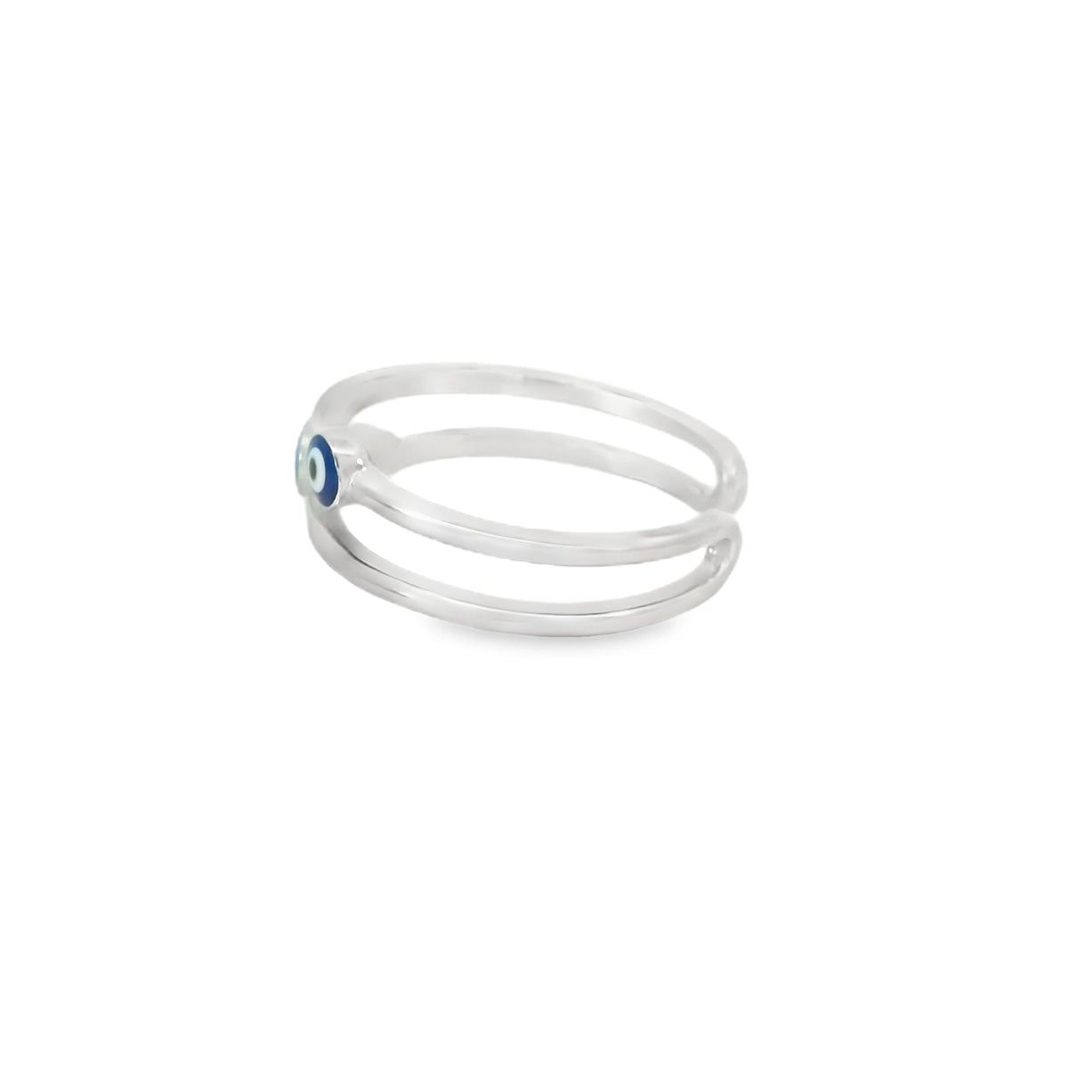 Three Evil Eye Blue Double Banded Ring