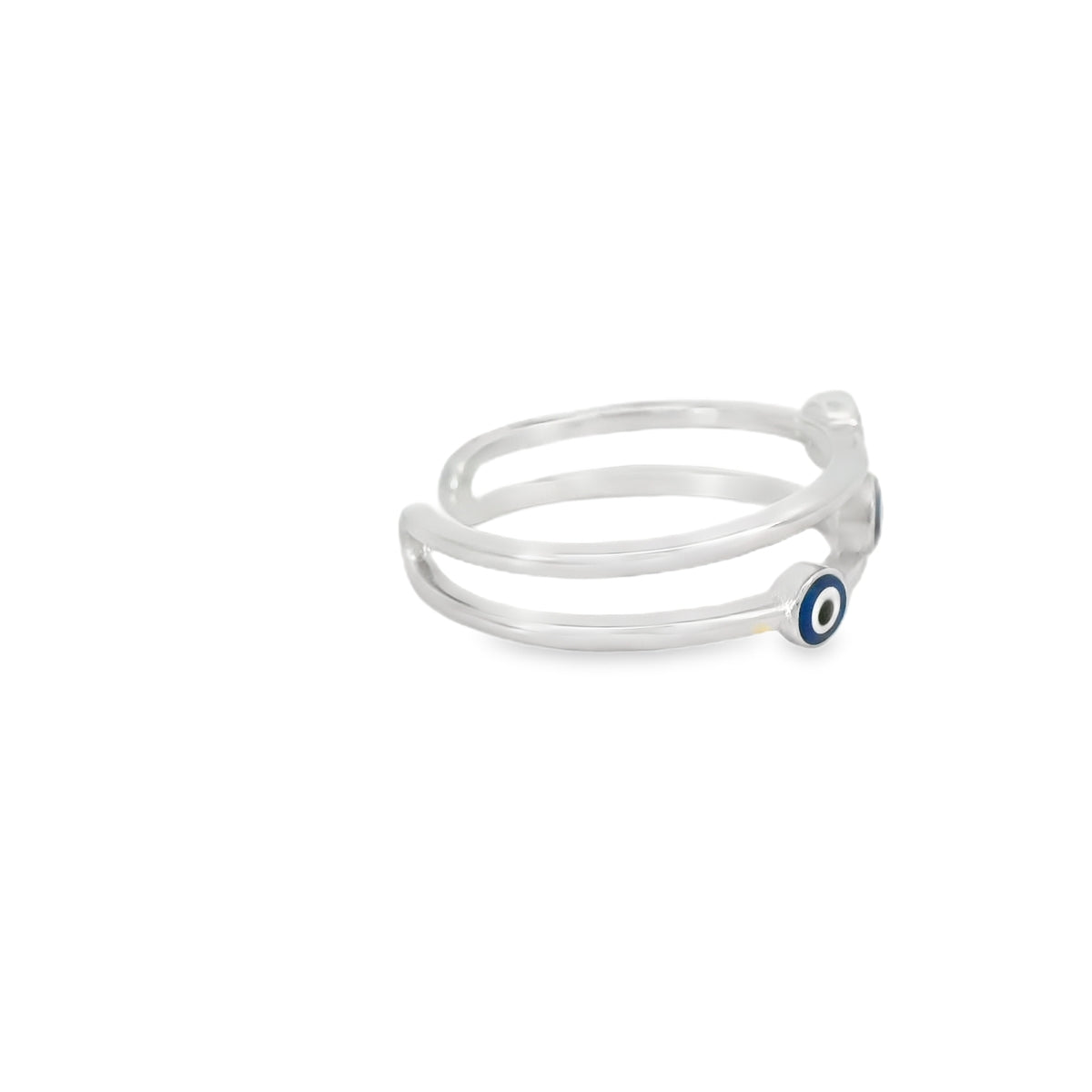 Three Evil Eye Blue Double Banded Ring