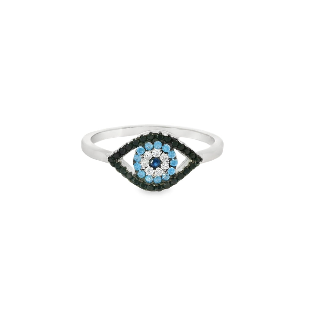 Evil Eye Black Liner Ring With Cubic Zirconia