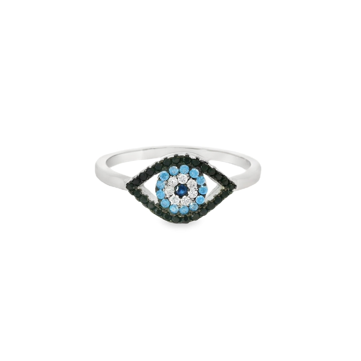 Evil Eye Black Liner Ring With Cubic Zirconia