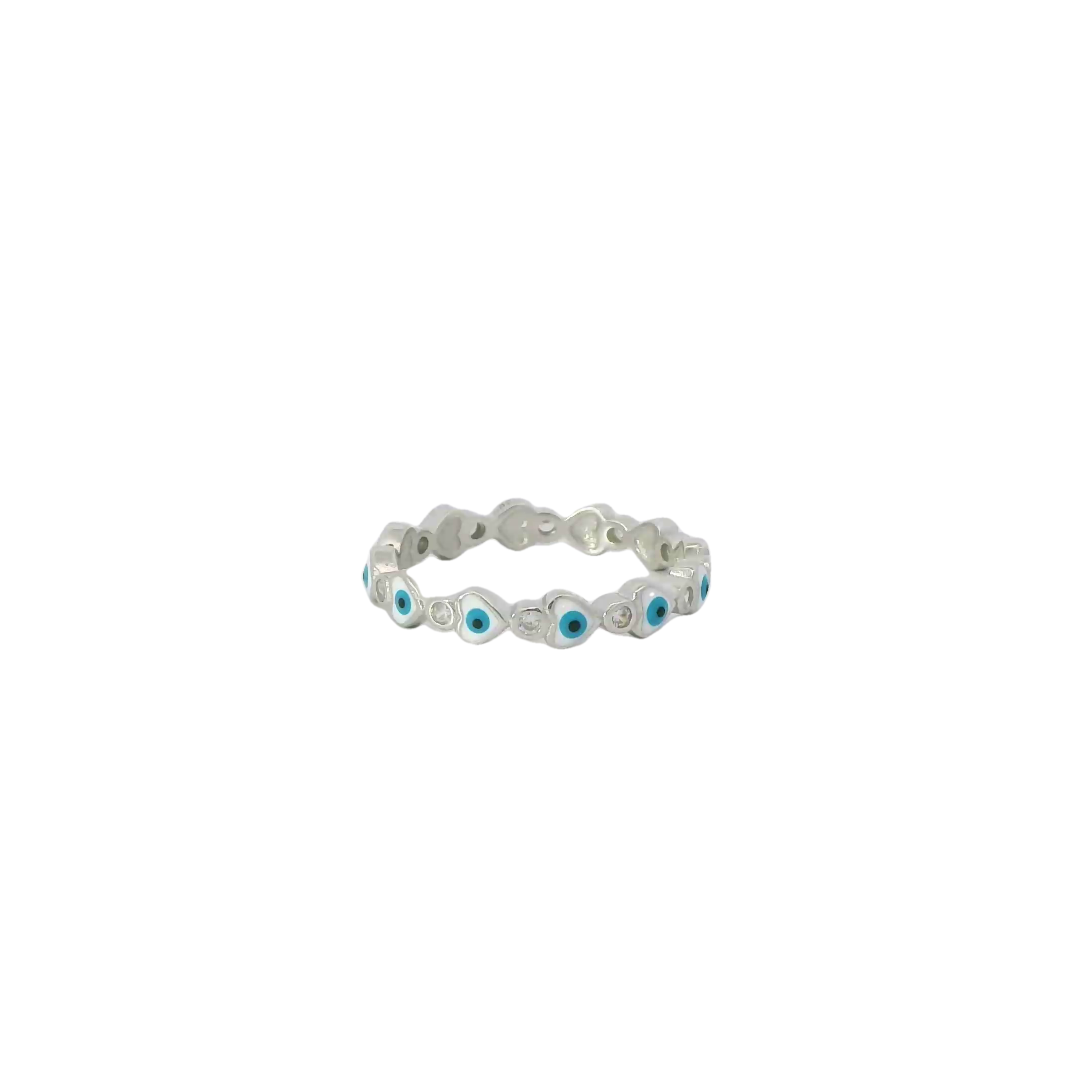 White Evil Eye Heart Ring with Cubic Zirconia