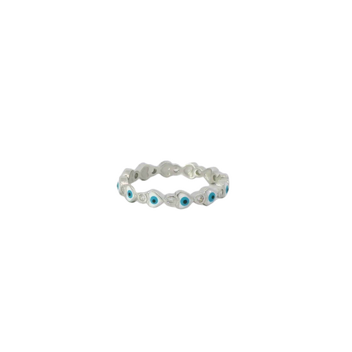 White Evil Eye Heart Ring with Cubic Zirconia