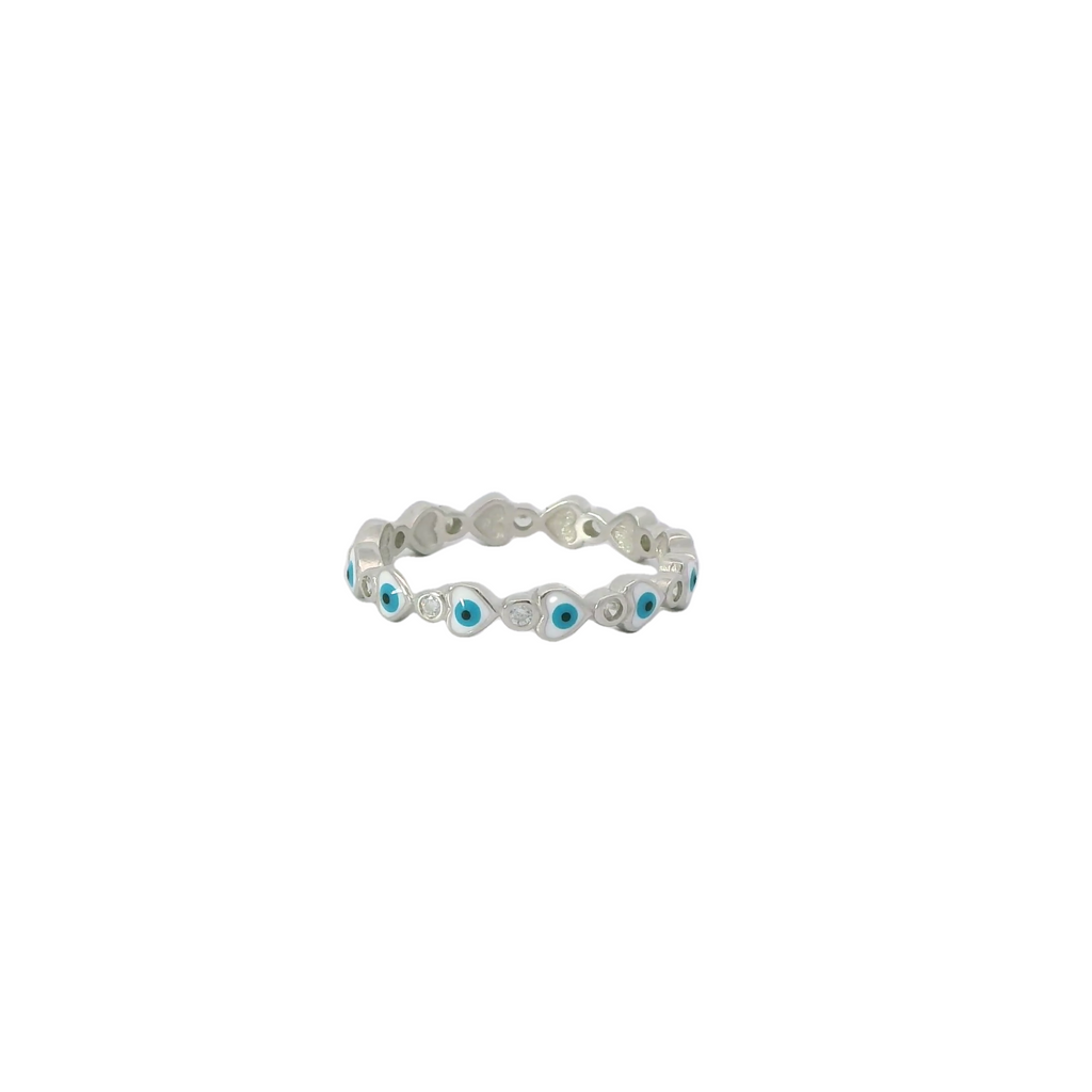 White Evil Eye Heart Ring with Cubic Zirconia