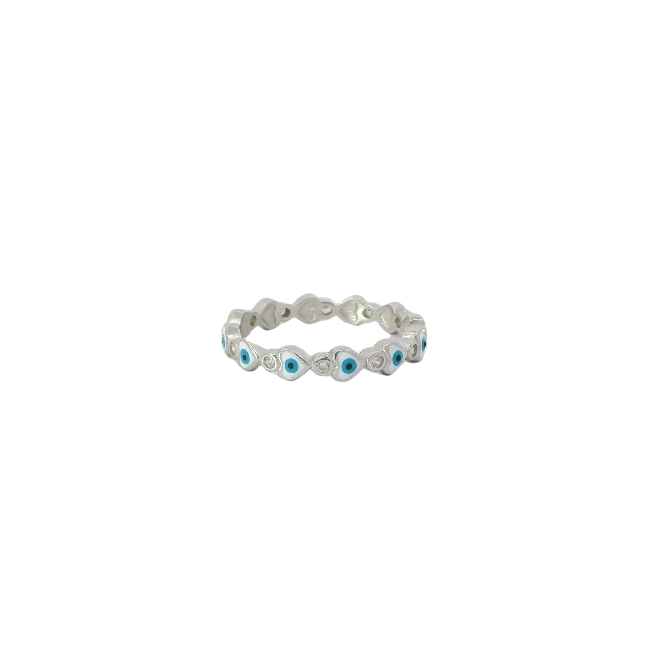 White Evil Eye Heart Ring with Cubic Zirconia