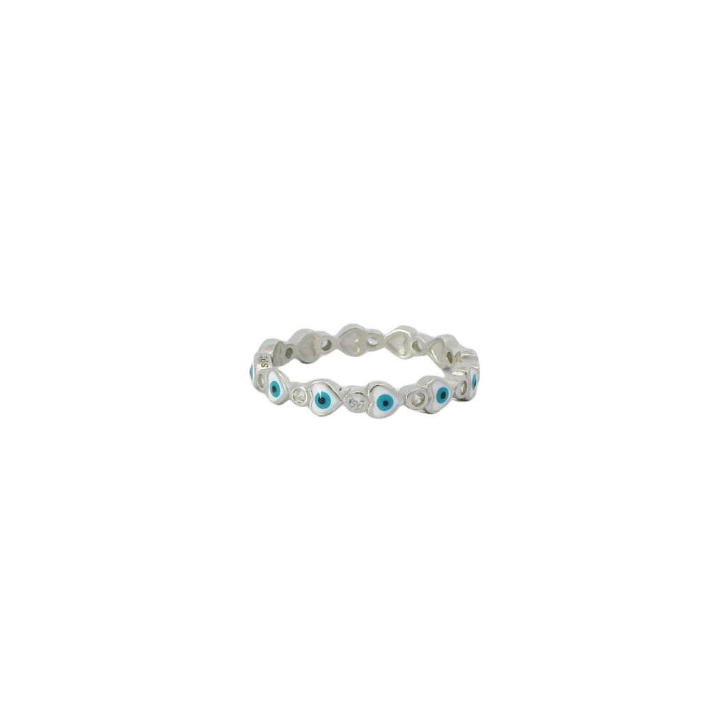 White Evil Eye Heart Ring with Cubic Zirconia