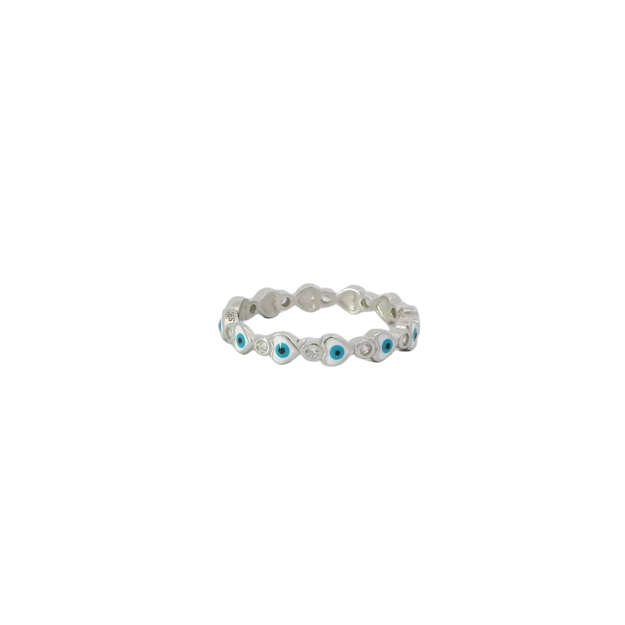 White Evil Eye Heart Ring with Cubic Zirconia