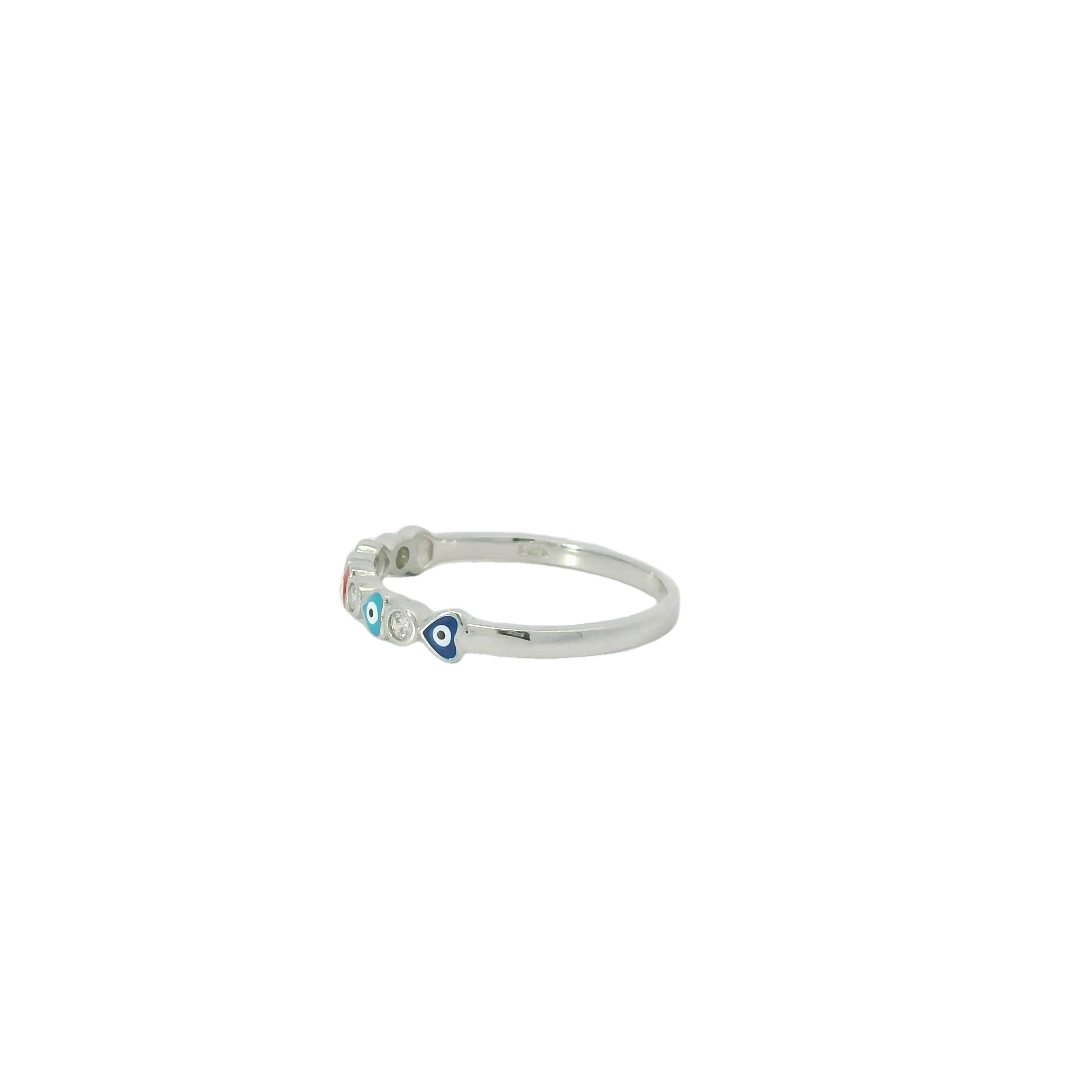 Heart shaped Multi-Colored Evil Eye ring With cubic zirconia