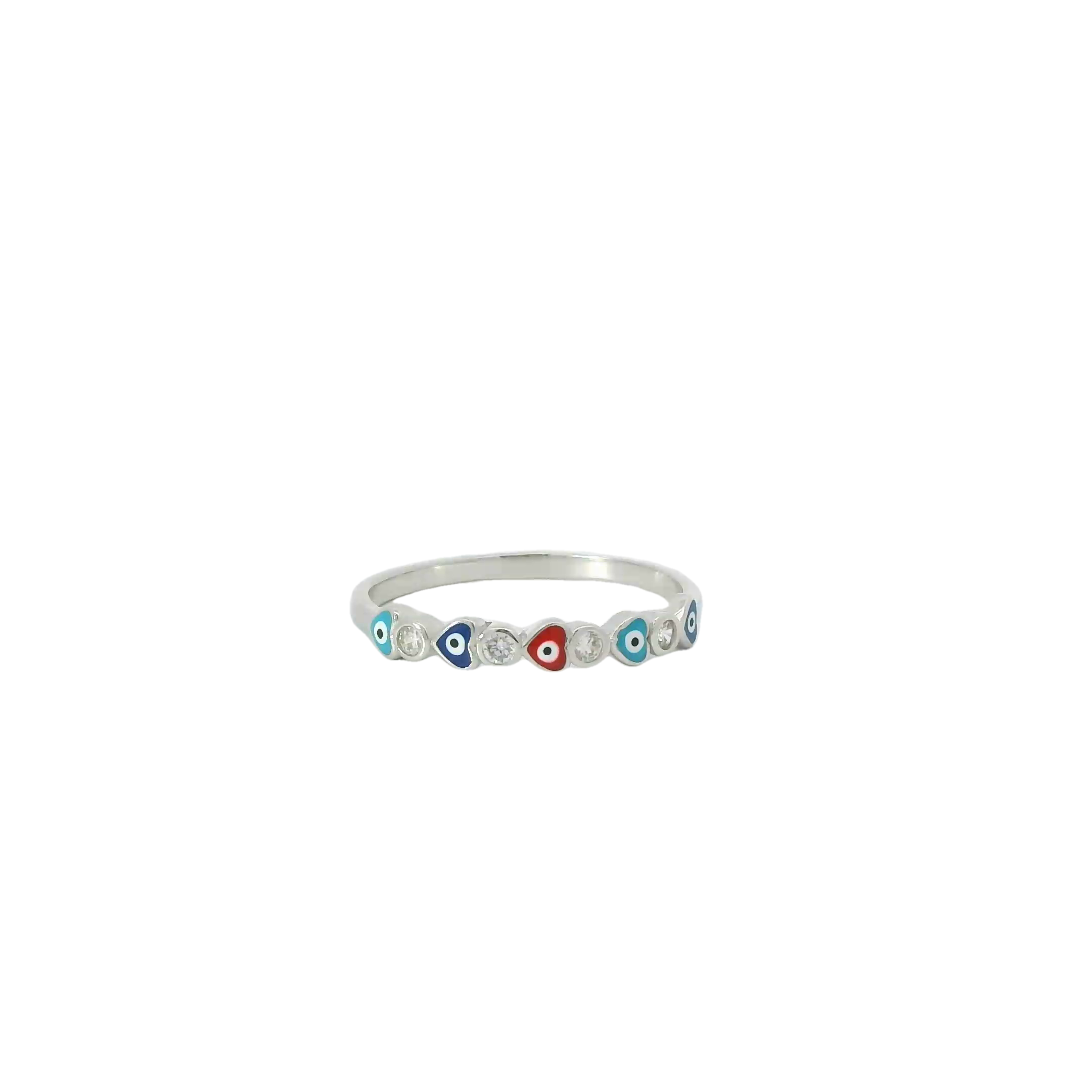 Heart shaped Multi-Colored Evil Eye ring With cubic zirconia