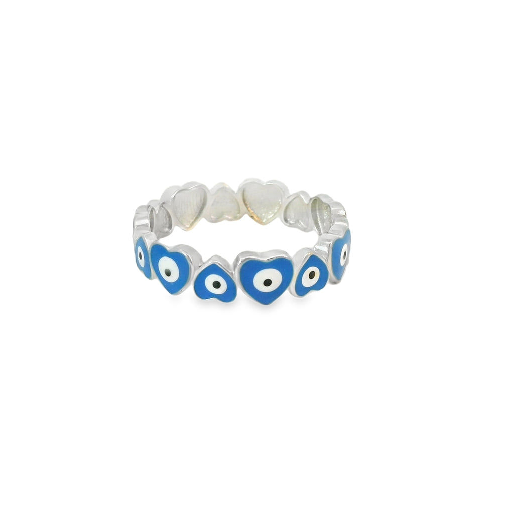Evil Eye Light Blue Heart Band Ring