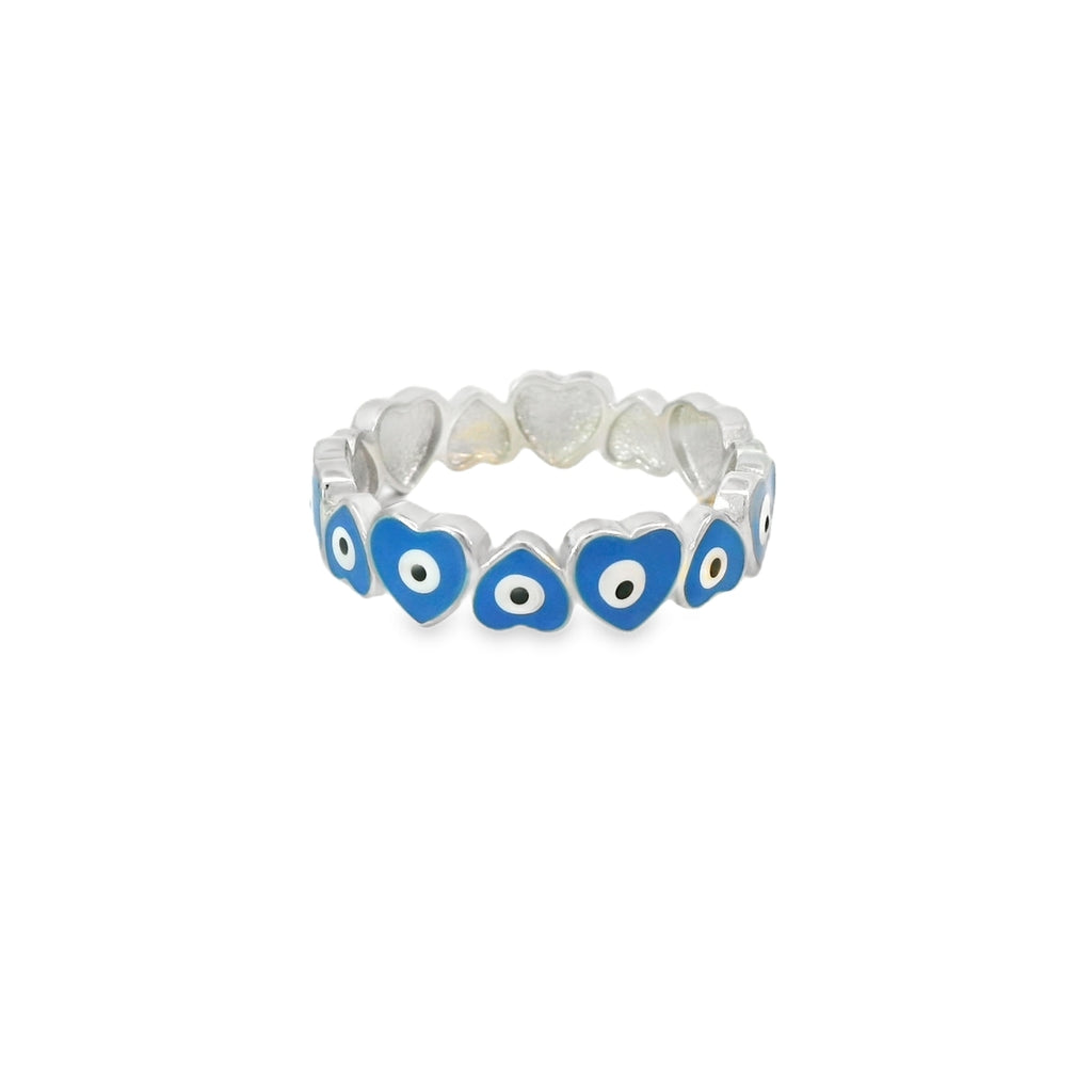 Evil Eye Light Blue Heart Band Ring