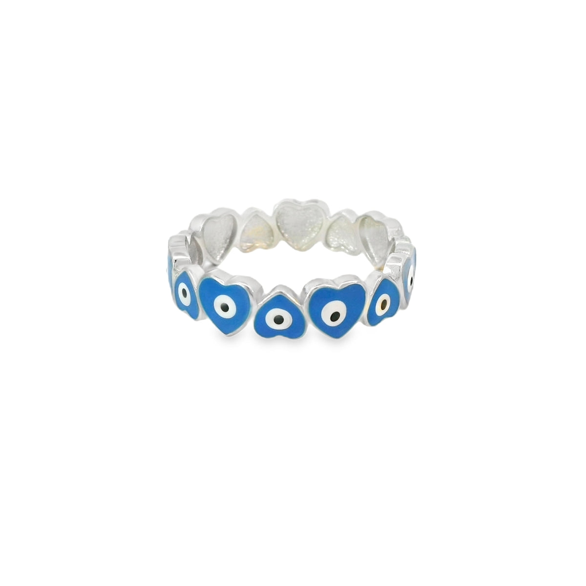 Evil Eye Light Blue Heart Band Ring