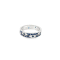 Silver ring with blue and black pattern evil eye  on a white background