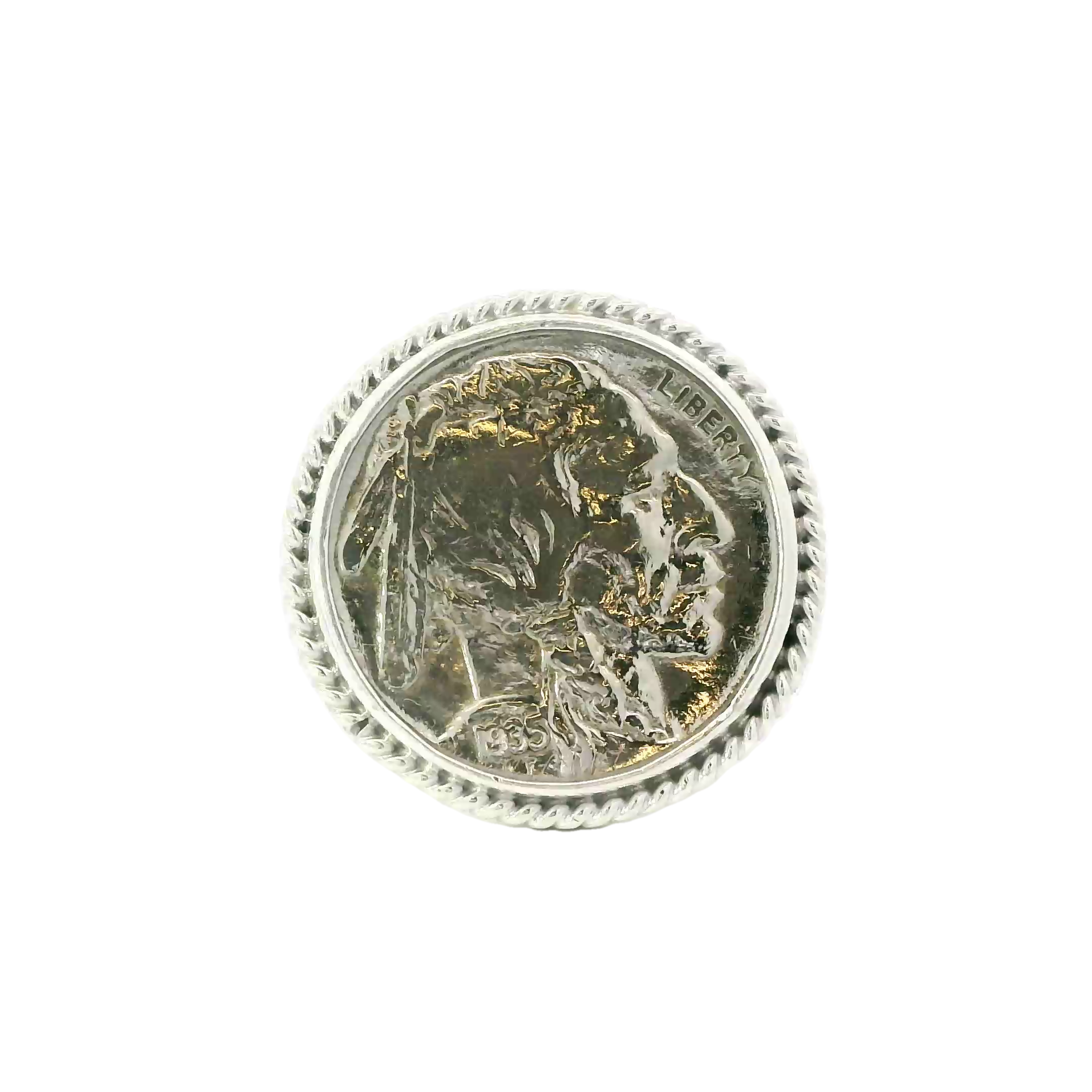 Buffalo nickel sterling silver ring with rope