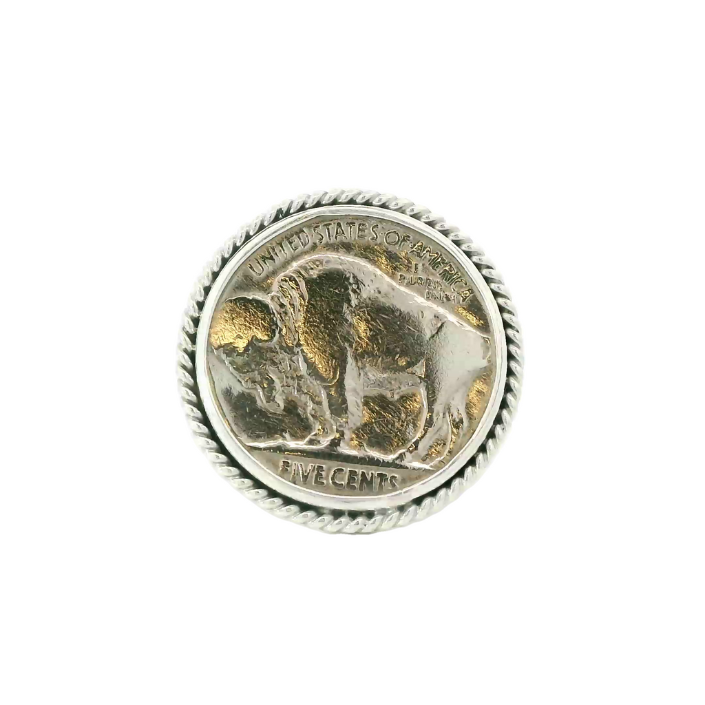 Buffalo nickel sterling silver ring with rope