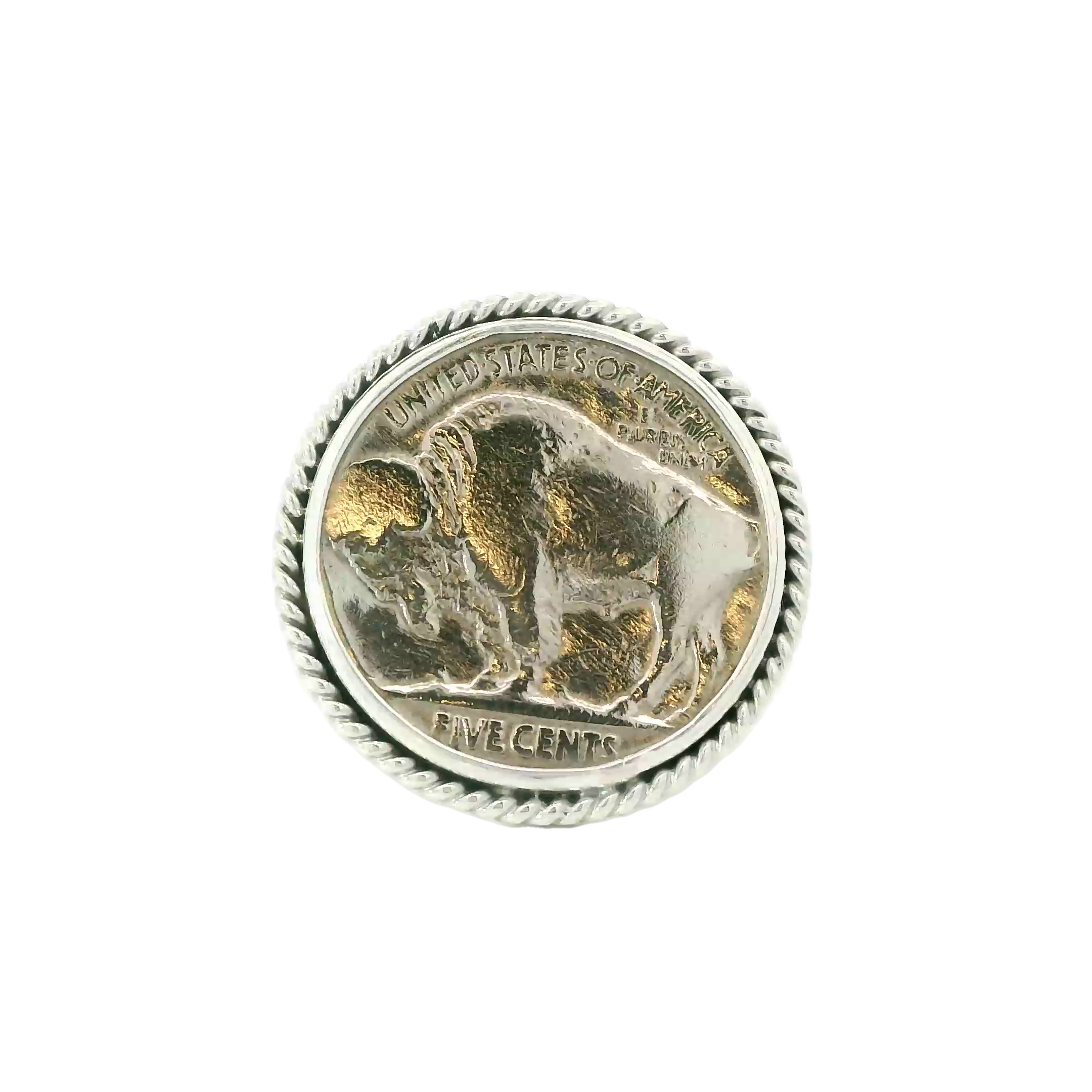 Buffalo nickel sterling silver ring with rope