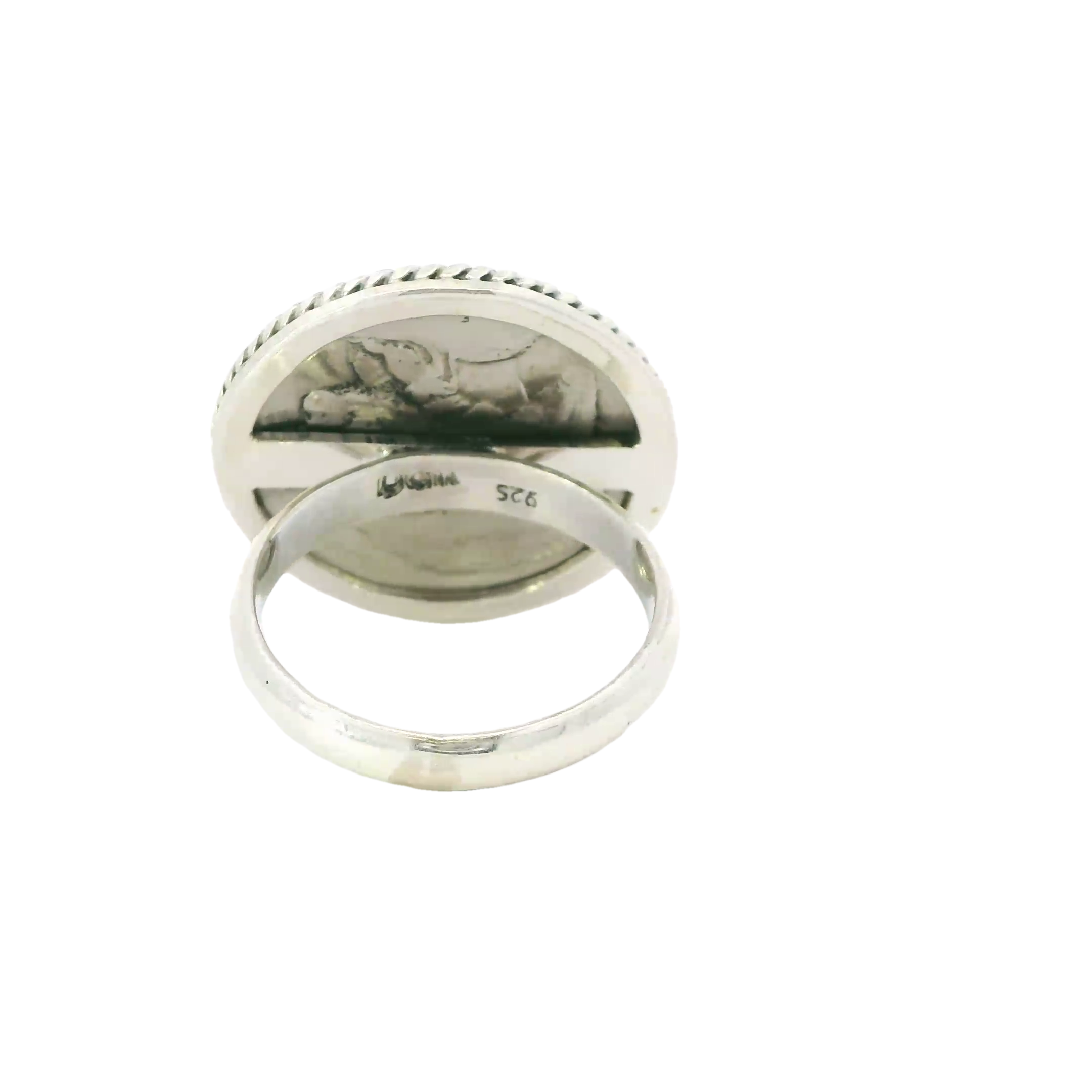 Buffalo nickel sterling silver ring with rope