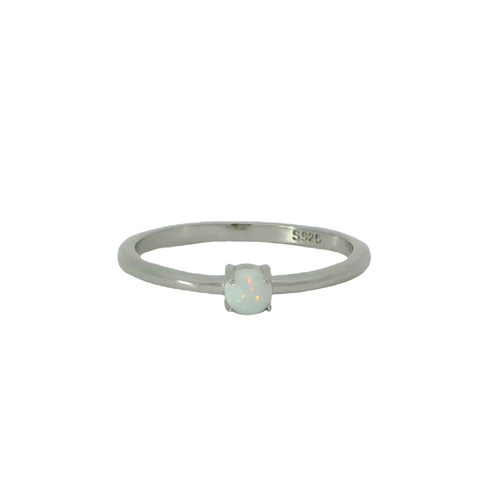 White Lab Opal Sterling Silver Ring