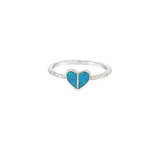 Load image into Gallery viewer, Blue lab opal heart cubic zirconia sterling silver ring